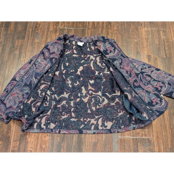 Vintage Paisley Tapestry Jacket Womens L Petite Navy Zip Textured Long Sleeve - Picture 3 of 10